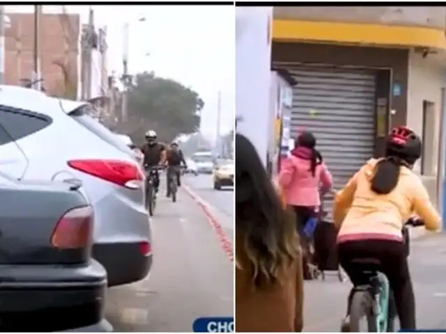 Chorrillos: ciclistas zigzaguean para no chocar con autos y postes que ocupan la ciclovÃ­a