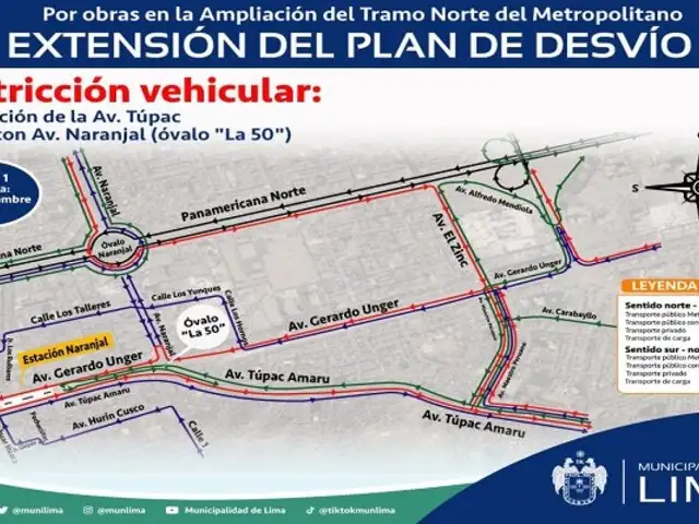 Ampliación del Metropolitano: Estos son los desvíos por la restricción vehicular