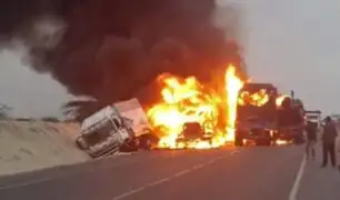 Hay dos fallecidos: tres tráileres se incendian tras choque múltiple en carretera de Piura
