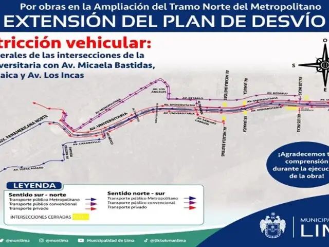 Metropolitano: desde este viernes restringirán acceso vehicular por obras en el tramo norte