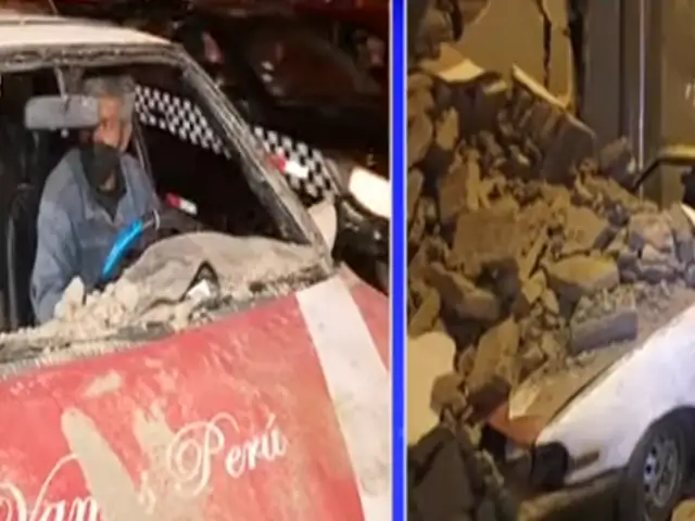 ¡Se salvó de milagro! Muro se desploma y cae sobre vehículo en la avenida Tacna