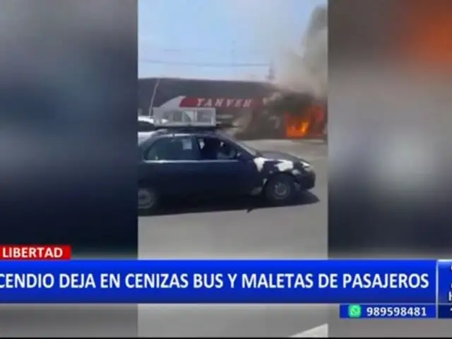 La Libertad: Ómnibus se incendia en plena carretera y deja en cenizas maletas de pasajeros