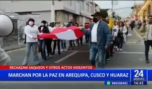 Realizan marcha por la paz en Arequipa, Cusco y Huaraz y rechazan actos violentos