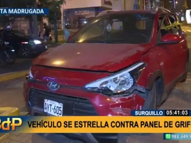 Tras persecución policial: camioneta se estrella contra panel de un grifo en Surquillo