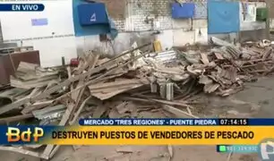 Mercado Tres Regiones: destruyen puestos de vendedoras de pescado en Puente Piedra