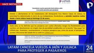Aerolínea cancela vuelos a Jaén y Juliaca por seguridad