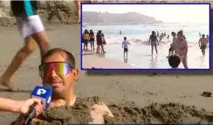 "Está rica el agua": bañistas de playa Agua Dulce ignoran advertencia de oleaje anómalo