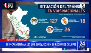 Sutran reporta: 18 regiones afectadas y 127 puntos bloqueados en vías nacionales