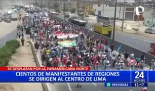Cientos de manifestantes se desplazan por la Panamericana Norte con dirección al Centro de Lima