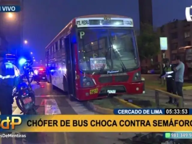 Bus de transporte público impacta contra semáforo: el chofer resultó ileso