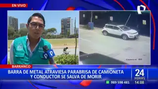 Barranco: Barra metálica cae de obra en construcción y atraviesa el parabrisas de vehículo