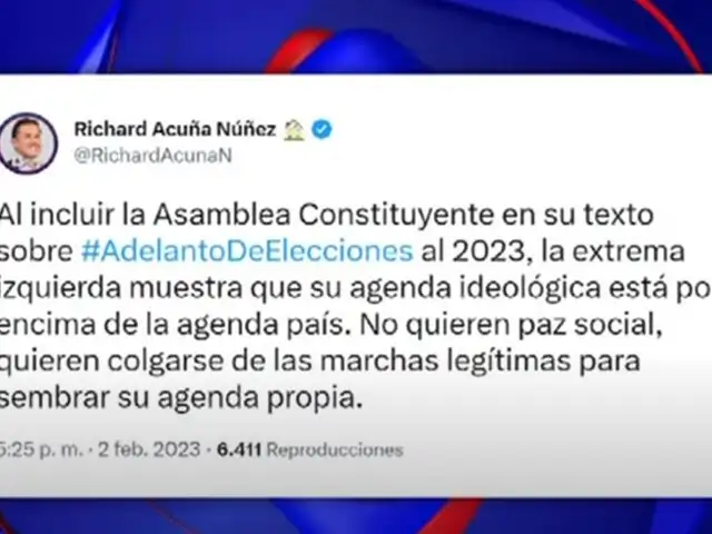 Ex congresista Richard Acuña se pronuncia sobre incertidumbre por adelanto de elecciones