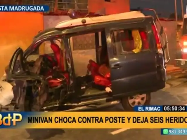 Violento choque de minivan contra poste en el Rímac: seis personas resultaron heridas