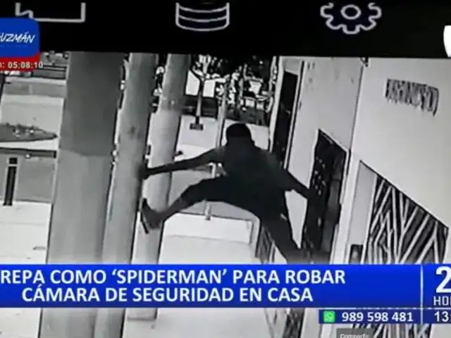Al estilo de "Spiderman": Ladrón trepa pared para robar cámara de seguridad