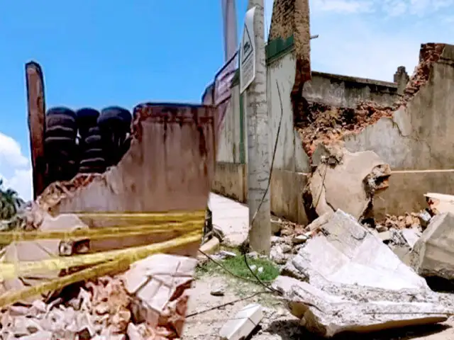 Sismo en Tumbes: colocan llantas para tapar hueco en muro del cuartel del Ejército