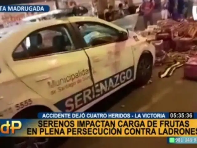 Patrullero de Serenazgo impacta contra motocarga en La Victoria: accidente deja 4 heridos