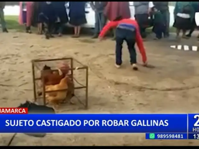 Cajamarca: Ronderos castigan a sujeto por robar gallinas para venderlas en el mercado