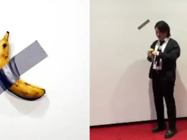 Joven se come plátano expuesto en museo valorizado en 120 mil dólares