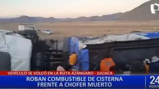 Juliaca: pobladores roban combustible de cisterna que volcó en carretera