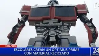 Huacho: escolares crean réplica de Optimus Prime con material reciclado