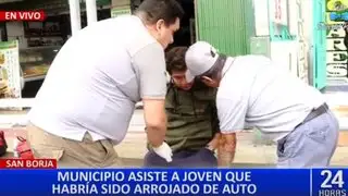 San Borja: personal del municipio auxilia a joven que había sido arrojado de un auto