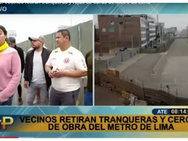 Ate: Vecinos retiran tranqueras y rejas de obras de Metro de Lima