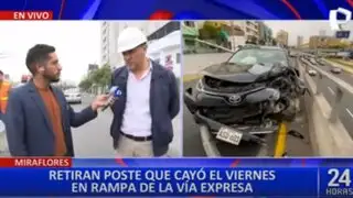 Municipio de Miraflores se pronuncia por poste caído que bloqueaba rampa de Vía Expresa