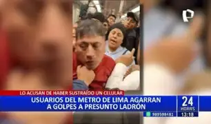 Metro de Lima: pasajeros agarran a golpes a presunto ladrón de celulares