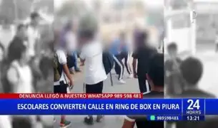 Escolares se agarran a golpes como en ring de Box en puerta de colegio