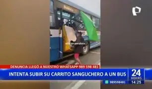 ¡Insólito! Hombre intenta subir su carrito sanguchero a un bus