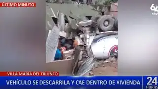 Villa María del Triunfo: camión mezclador de concreto cae sobre vivienda