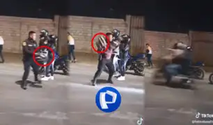Trujillo: policía usa casco para detener a pareja que circulaba en moto e intentó fugar