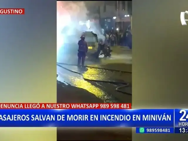 Pasajeros salvan de morir en incendio de miniván en El Agustino