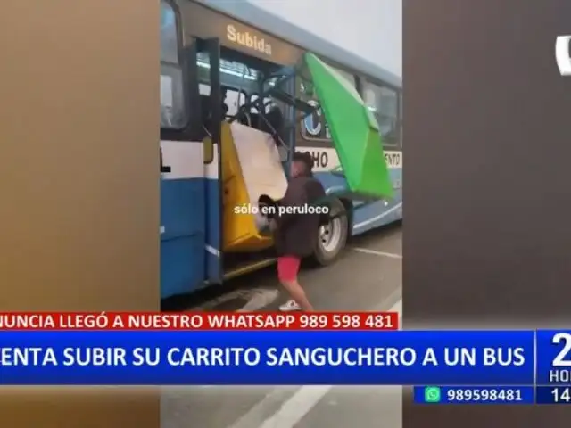 ¡Insólito! Hombre intenta subir su carrito sanguchero a un bus