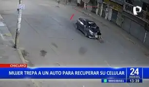 Chiclayo: Mujer se trepa al capot de un auto para frustrar el robo de su celular
