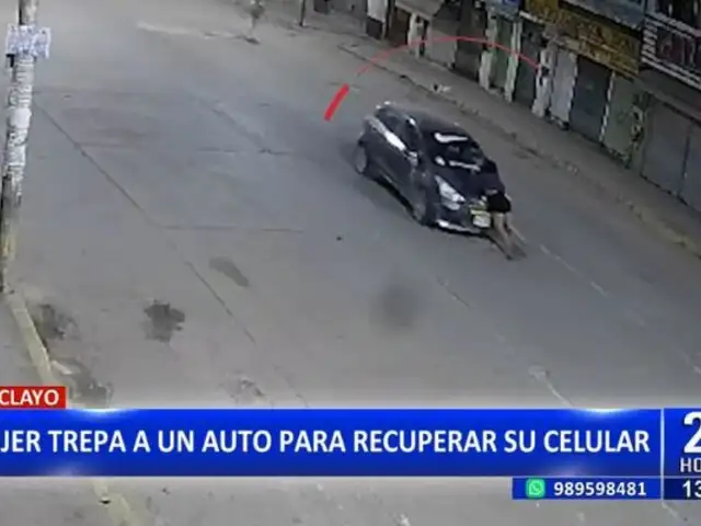 Chiclayo: Mujer se trepa al capot de un auto para frustrar el robo de su celular