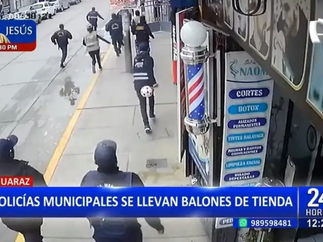Huaraz: Policías municipales son captados llevando balones de tienda