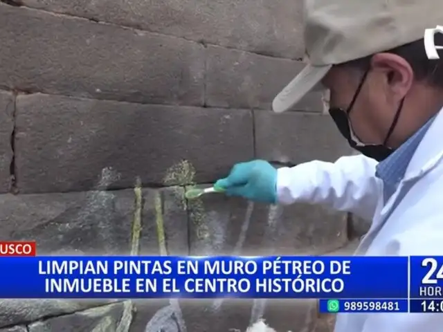 Cusco: Especialistas realizaron limpieza de muro afectado por grafiti