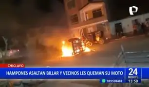 Chiclayo: Vecinos queman mototaxi de hampones que asaltaron billar