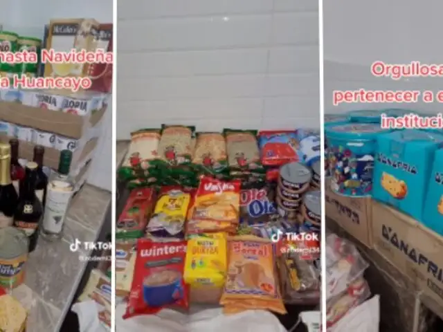 Financiera regala canasta a sus trabajadores con sacos de arroz y azúcar y cestos repleto de alimentos