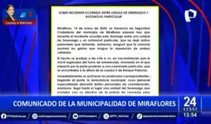 Municipio de Miraflores se pronuncia tras choque entre unidad de Serenazgo y automóvil