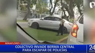 Miraflores: colectivo invade berma central para escapar de operativo policial