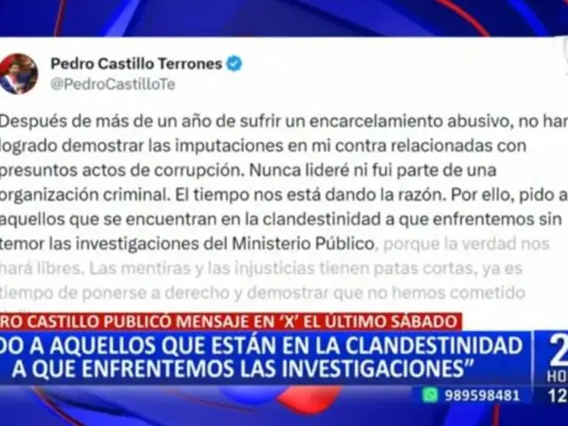 Pedro Castillo pide a prófugos que se entreguen: "Enfrentemos sin temor las investigaciones"
