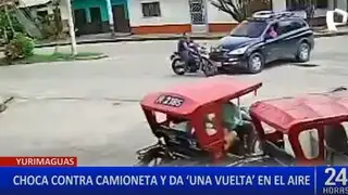 Yurimaguas: motociclista sale disparado tras chocar su vehículo con un auto