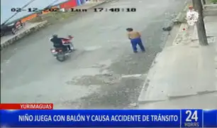 Yurimaguas: niño juega con balón de fútbol en la calle y provoca accidente