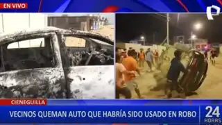 Vecinos de Cieneguilla detienen a ladrones e incendian su vehículo