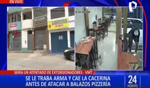 VMT: ingresa a pizzería para ejecutar disparos, pero termina cayéndose la cacerina