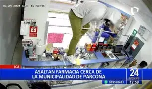 En cuestión de minutos: encapuchados asaltan farmacia cerca de la Municipalidad de Parcona en Ica