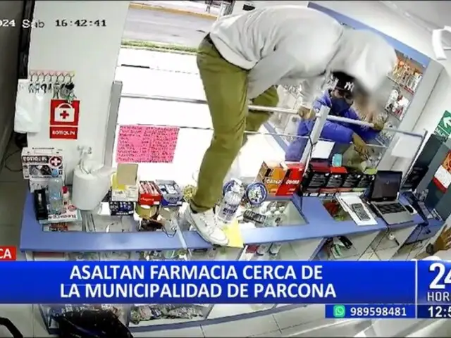 En cuestión de minutos: encapuchados asaltan farmacia cerca de la Municipalidad de Parcona en Ica