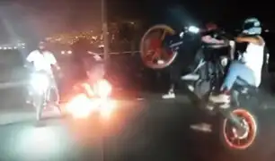 Motociclistas prenden fuego en las pistas para realizar piques ilegales en Chorrillos